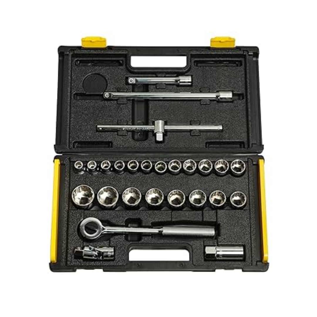 Stanley Metric Socket Set 86-477 27 Piece – 1/2 Inch Drive Ratchet & 12 Point Sockets – Dubai UAE