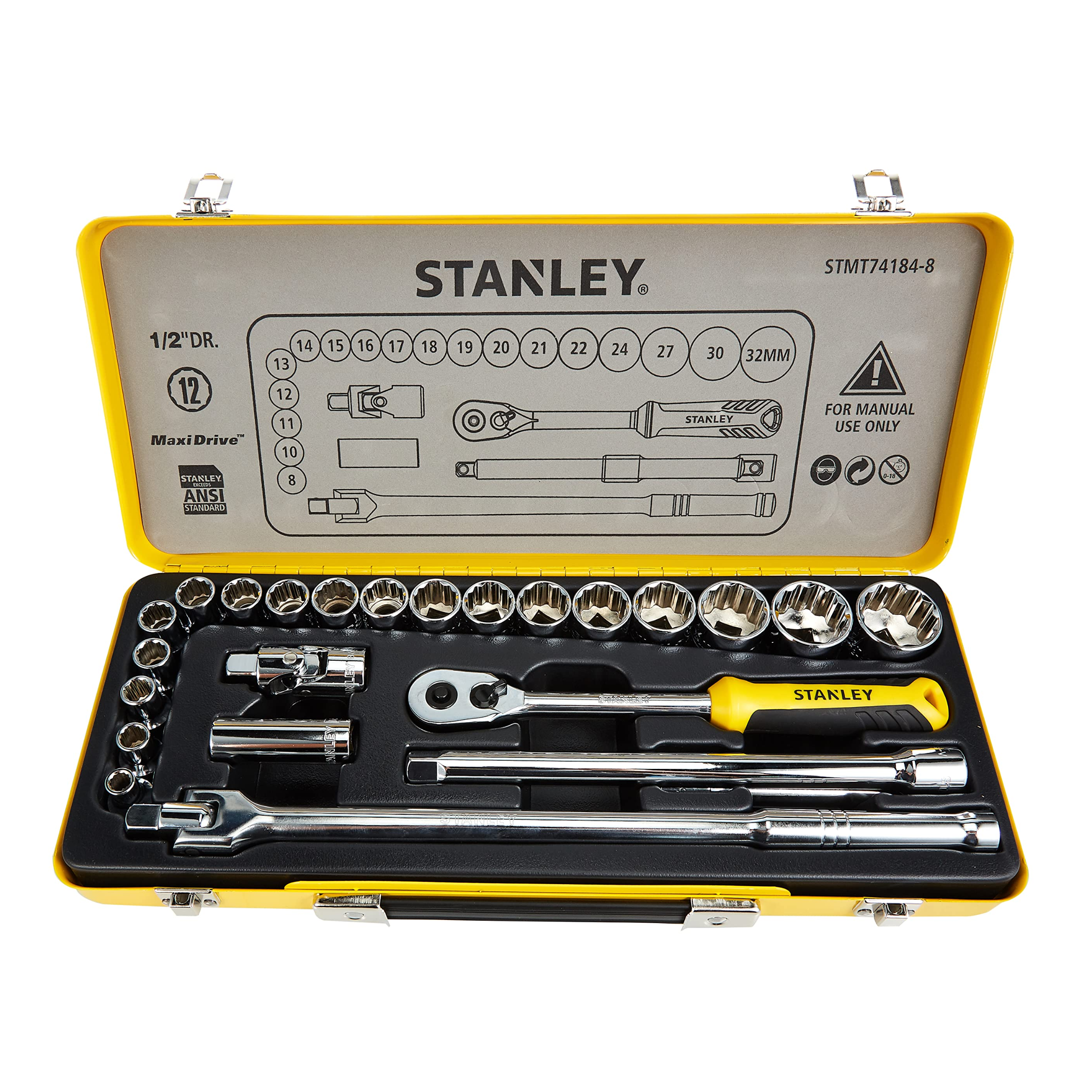 Stanley STMT74184-8 metric socket set in tin box
