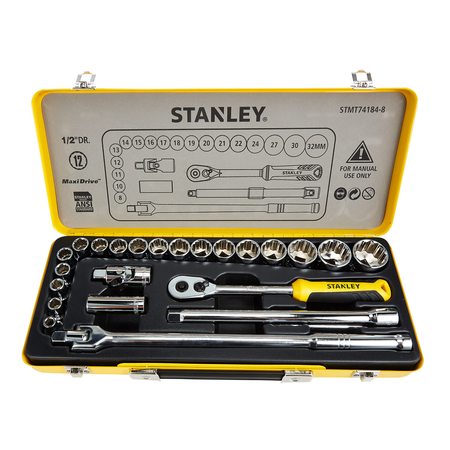 Stanley STMT74184-8 metric socket set in tin box