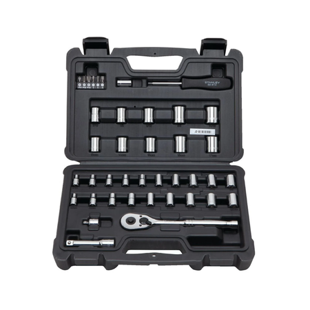 Chrome vanadium Stanley socket and ratchet set meeting ANSI standards