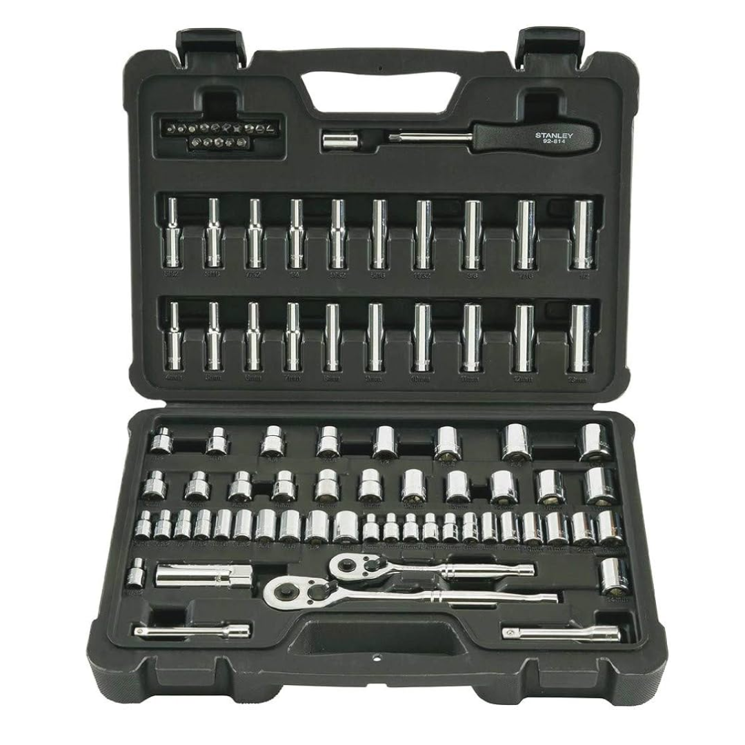 Chrome vanadium Stanley socket set with quick release ratchets Dubai